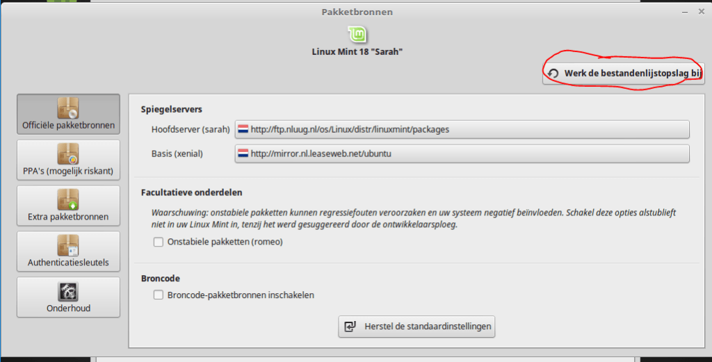 linux mint nearby update servers