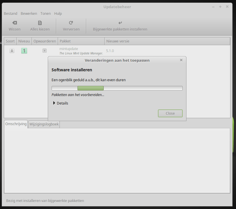 linux mint update installing
