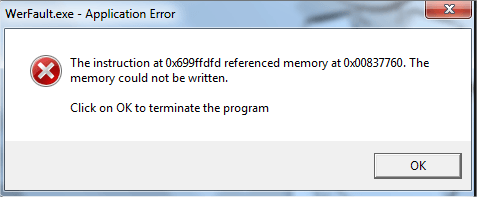 werfault foutmelding exe error memory