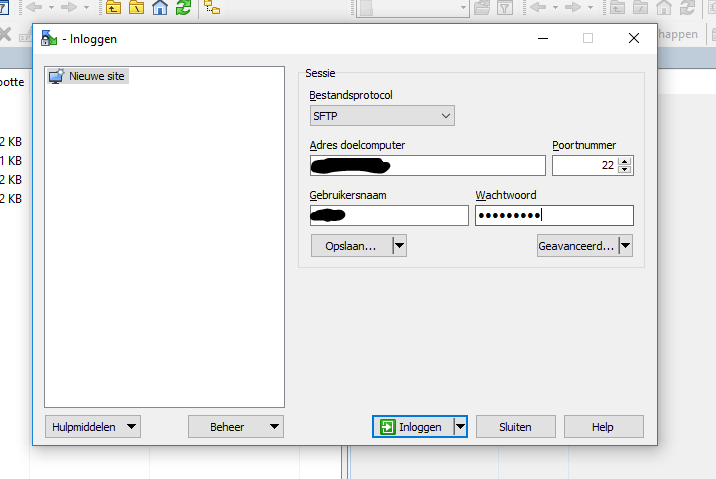 WinSCP nieuwe sessie