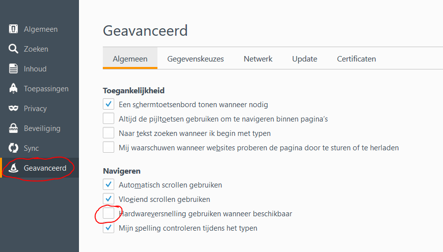 firefox hardware acceleratie uitschakelen 2