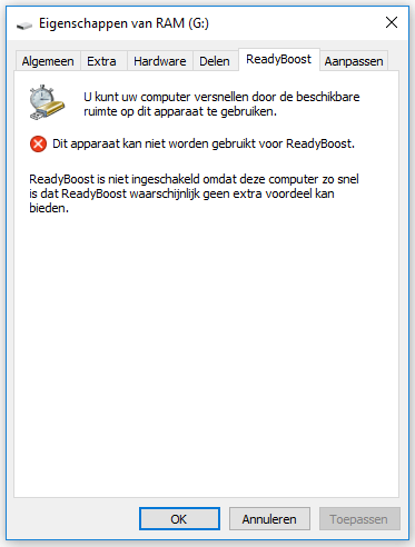 Readyboost niet beschikbaar