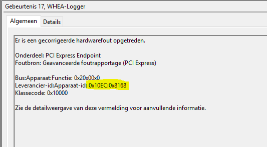 WHEA-Logger foutmelding apparaat achterhalen 2