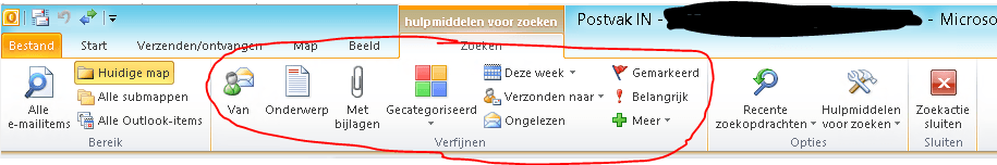 Outlook verfijnd zoeken knoppen niet te selecteren 07