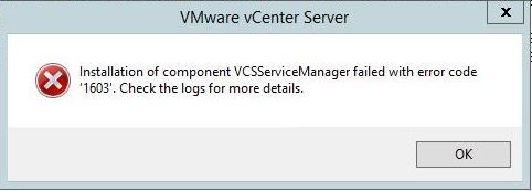 vcenter upgrade error 1603