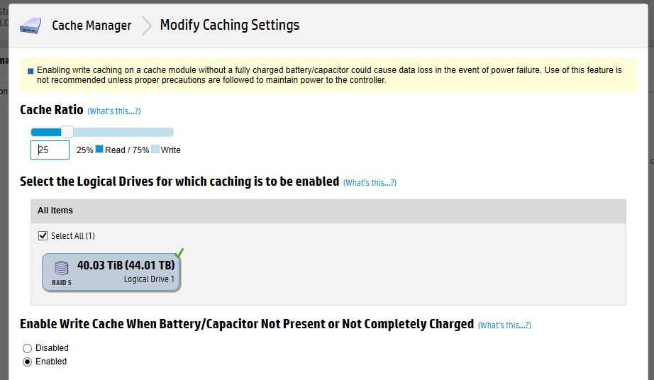 cache settings