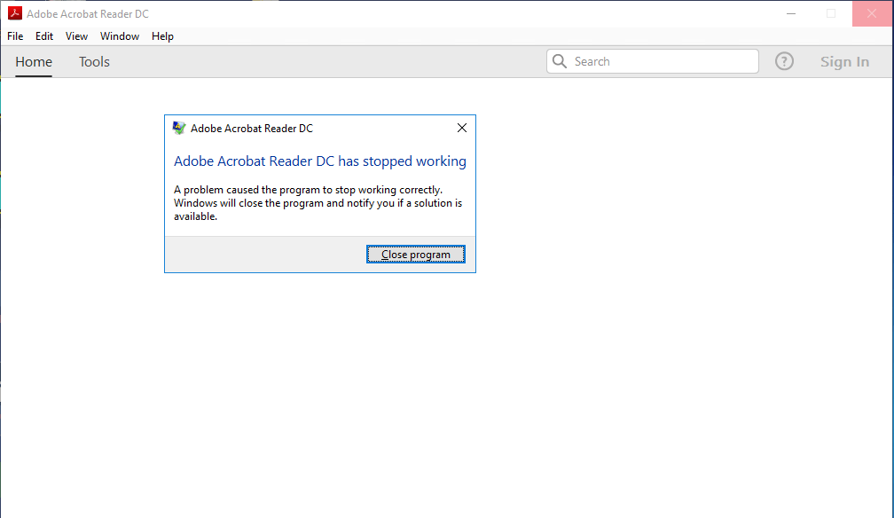 server 2016 RDS Acrobat crash 01