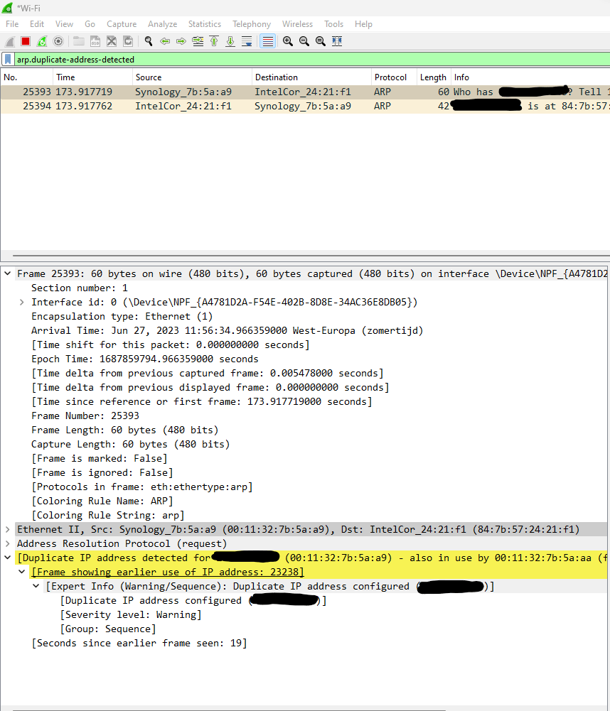 ARP spoofing door wireshark gedetecteerd