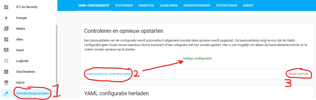 Home Assistant configuration check en herstart